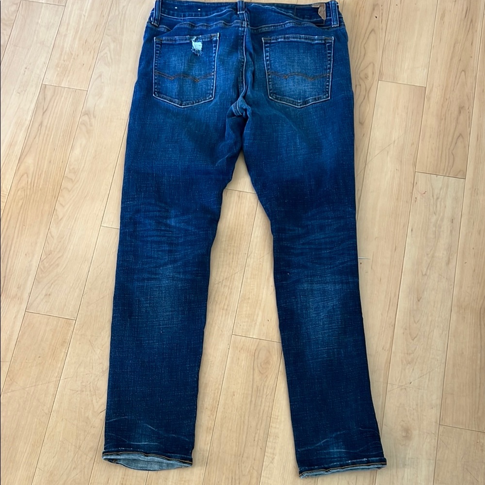 American Eagle Outfitters Men's Ripped Dark Blue Skinny Jeans - Picture 11 of 15